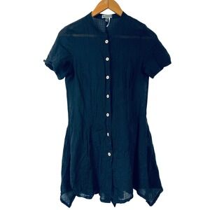 Obi New Zeland Silk Cotton Button Front Short Sleeve Tunic Dress‎ Black Sz 14